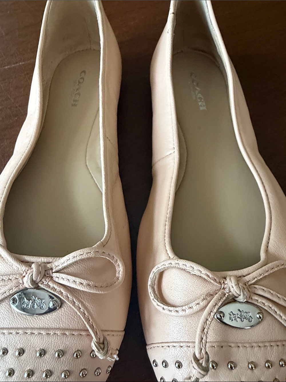 Coach Women's Pink-Accent Leather Ballet Flats in Pale Blush